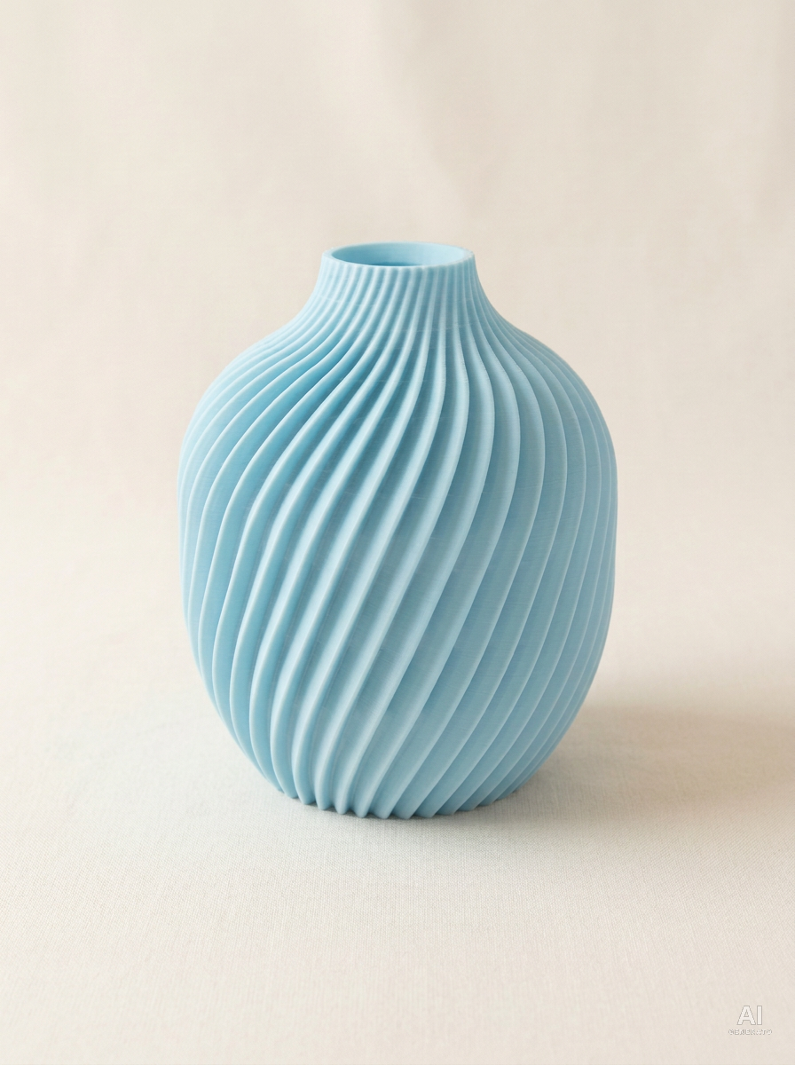 Kivan — Vaso decorativo a spirale stampato in 3D - finitura opaca - Blu Ghiaccio