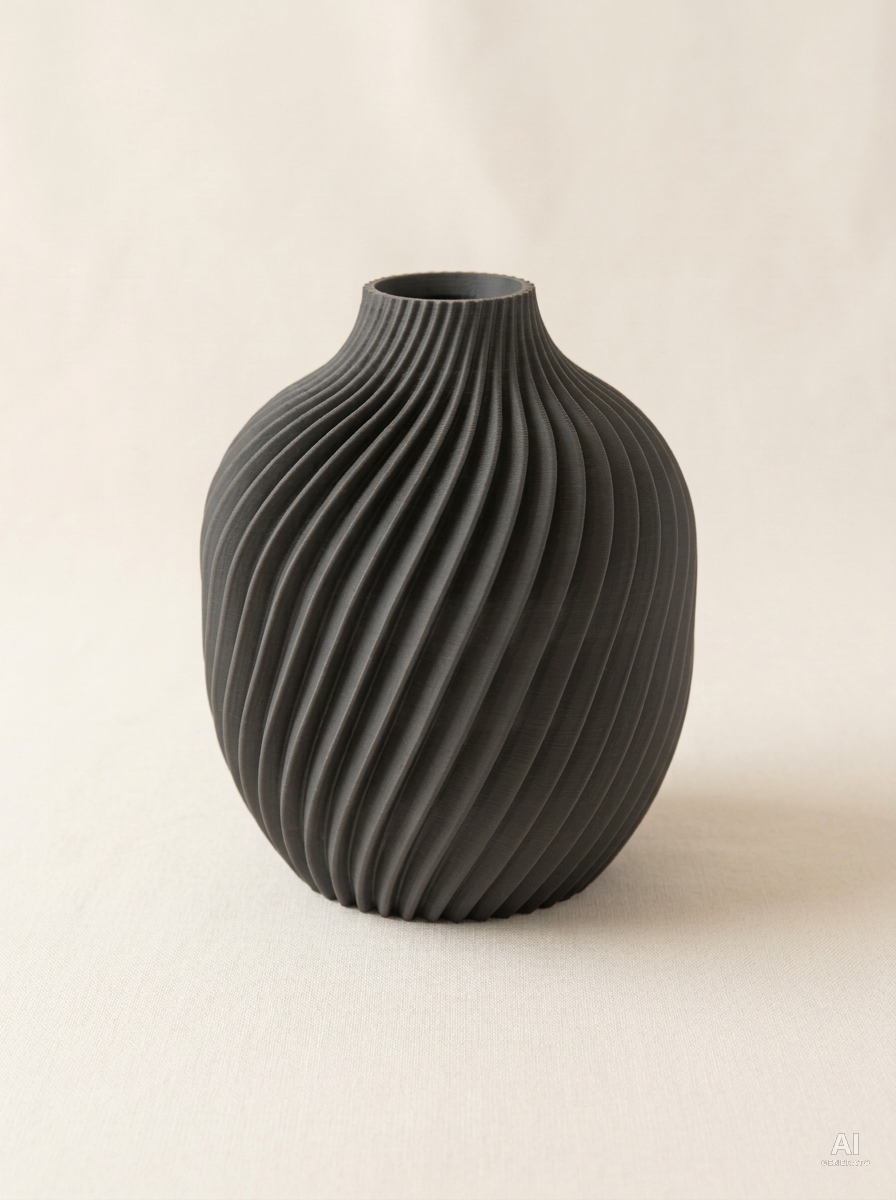 Kivan — Vaso decorativo a spirale stampato in 3D - finitura opaca - Carbone