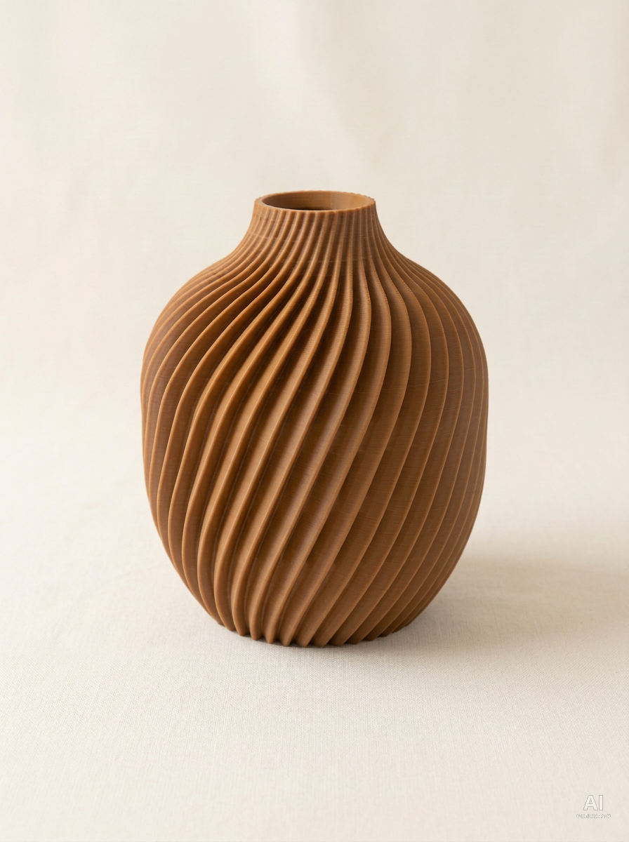 Kivan — Vaso decorativo a spirale stampato in 3D - finitura opaca - Marrone Nocciola