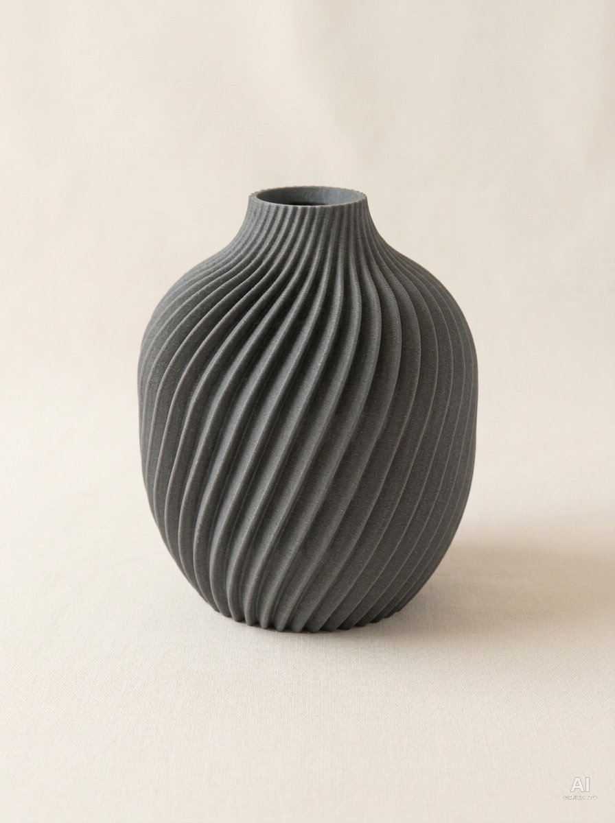 Kivan — Vaso decorativo a spirale stampato in 3D - in fibra di carbonio - Grigio Lava Carbonio