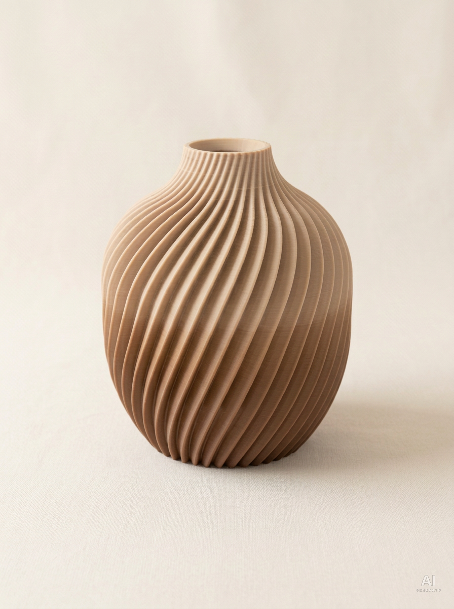 Kivan — Vaso decorativo a spirale stampato in 3D - sfumato - Cappuccino Sfumato