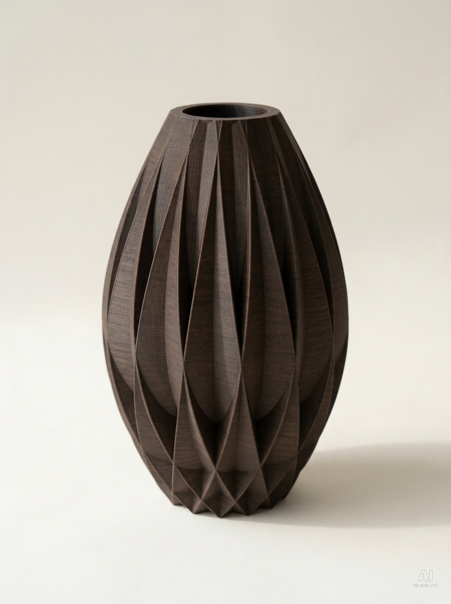 Kivra — Vaso design geometrico stampato in 3D - effetto effetto_legno - Nero Legno