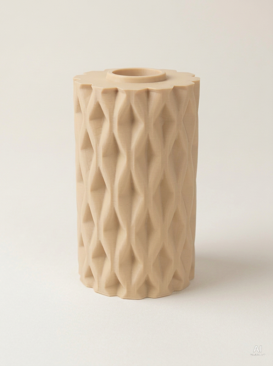 Kymara — Vaso decorativo a rombi intrecciati stampato in 3D - finitura opaca - Caramello