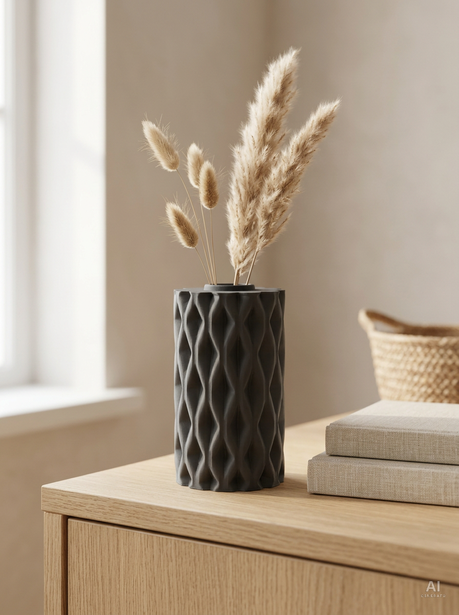 Kymara — Vaso decorativo a rombi intrecciati stampato in 3D — ambientata — vaso design intrecciato