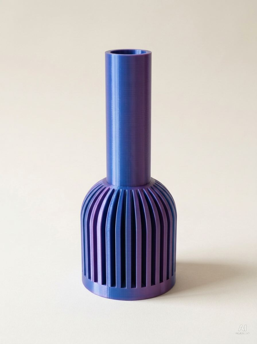 Lira — Vaso decorativo a costine stampato in 3D - effetto bicolore - Blu Viola Silk