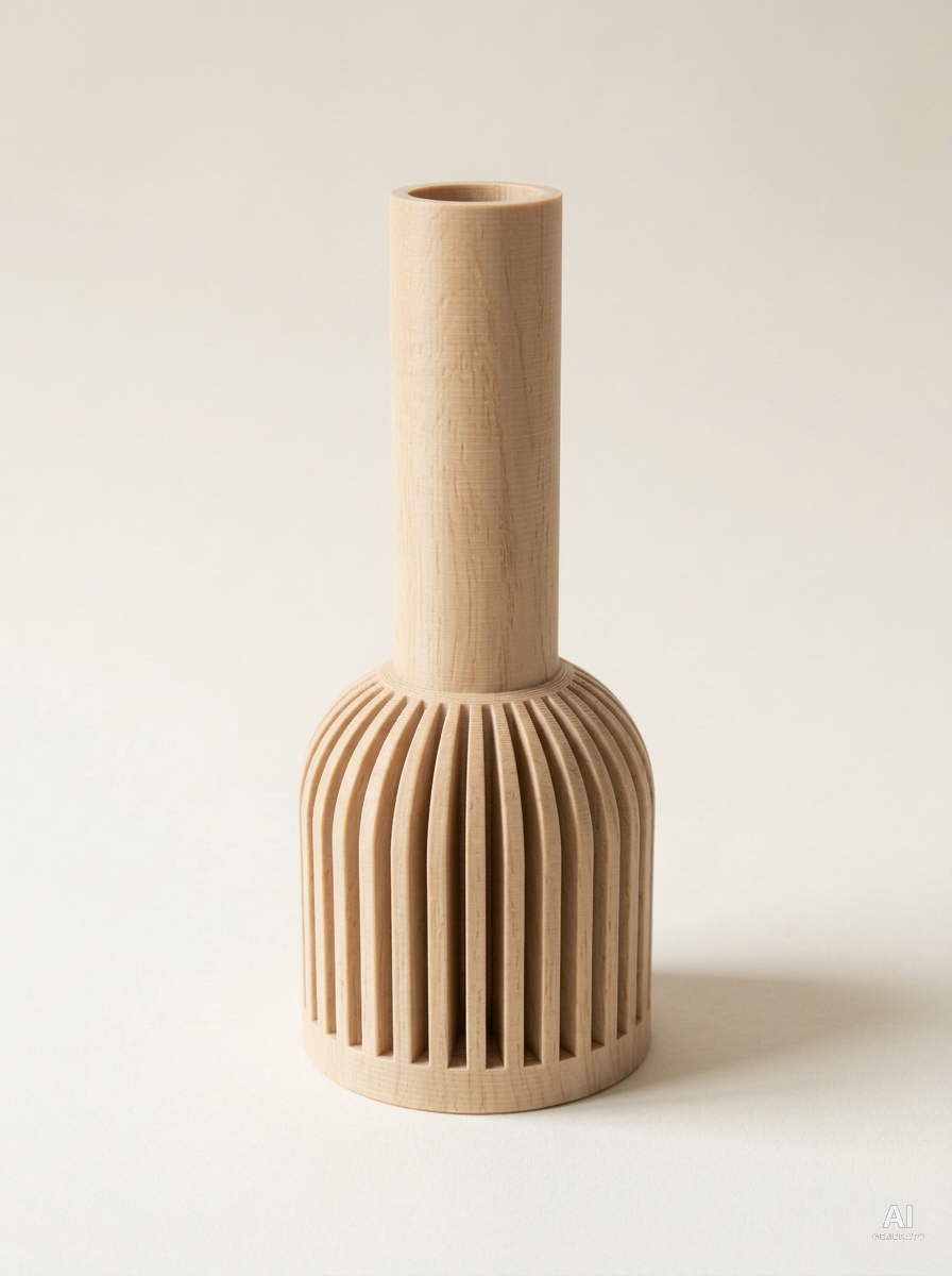 Lira — Vaso decorativo a costine stampato in 3D - effetto effetto_legno - Legno Rovere