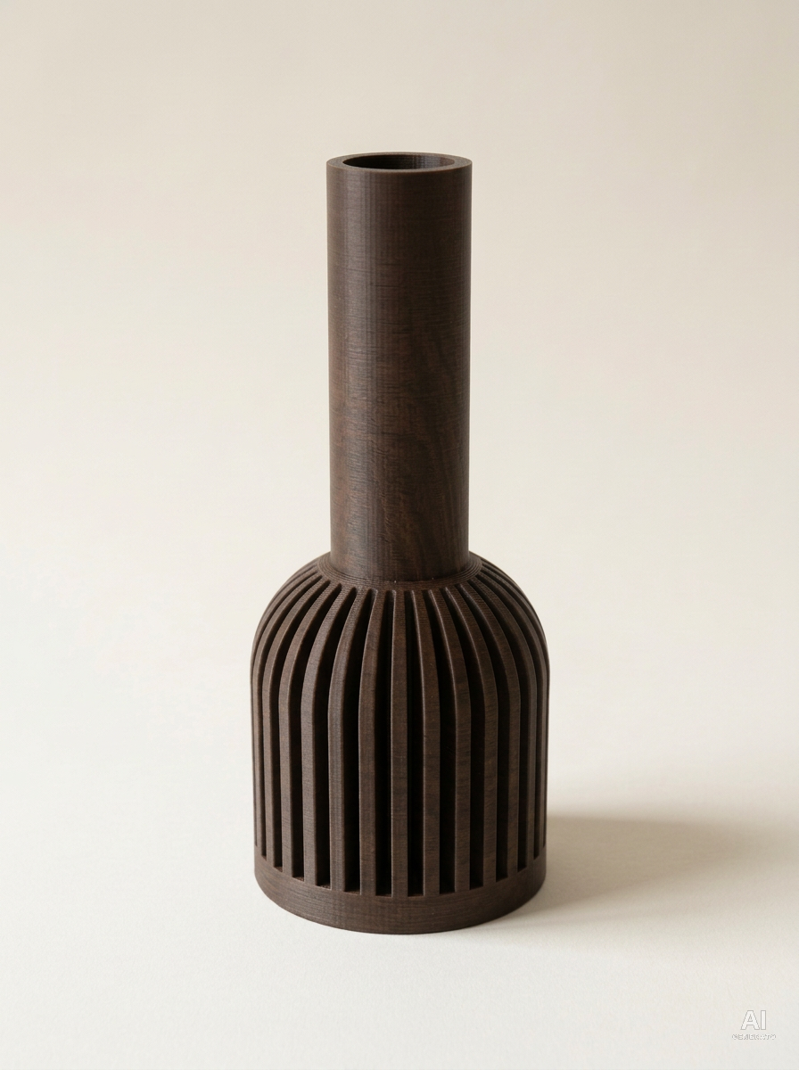 Lira — Vaso decorativo a costine stampato in 3D - effetto effetto_legno - Nero Legno