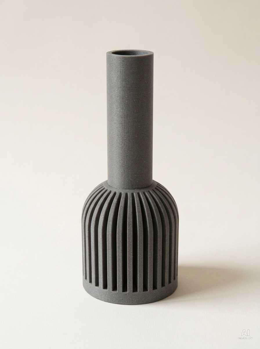 Lira — Vaso decorativo a costine stampato in 3D - effetto fibra_di_carbonio - Grigio Lava Carbonio