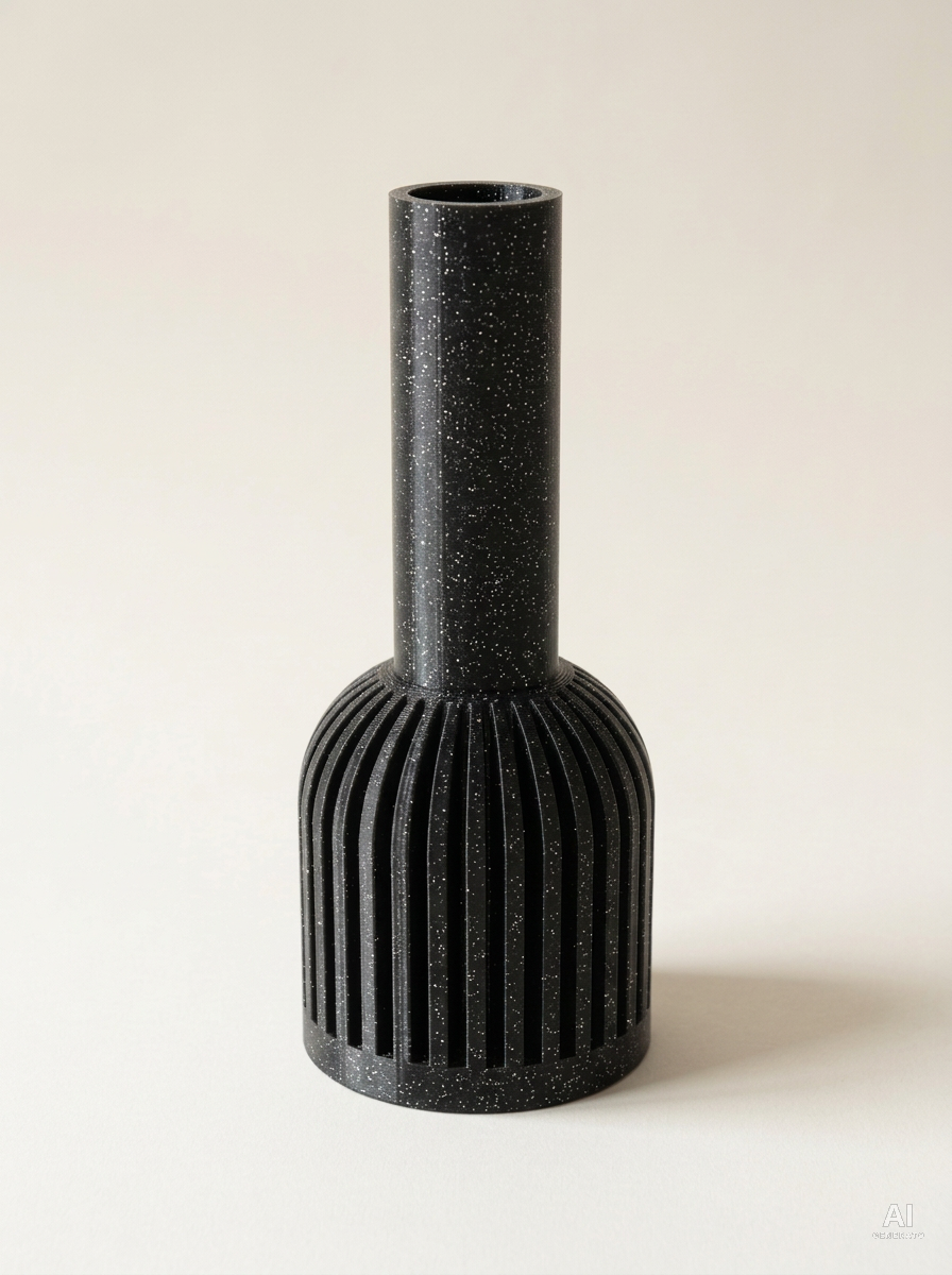 Lira — Vaso decorativo a costine stampato in 3D - effetto glitter - Nero Glitter