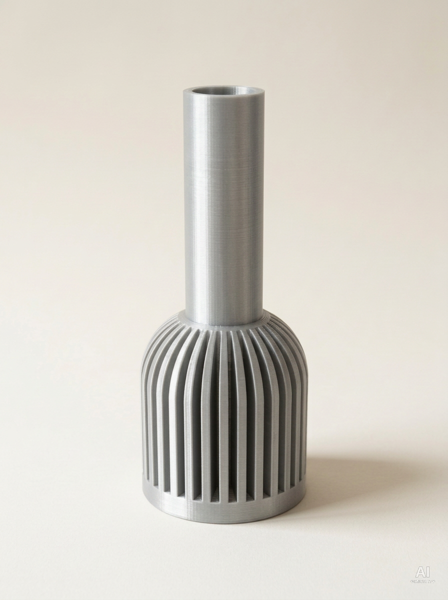 Lira — Vaso decorativo a costine stampato in 3D - effetto metallic - Argento