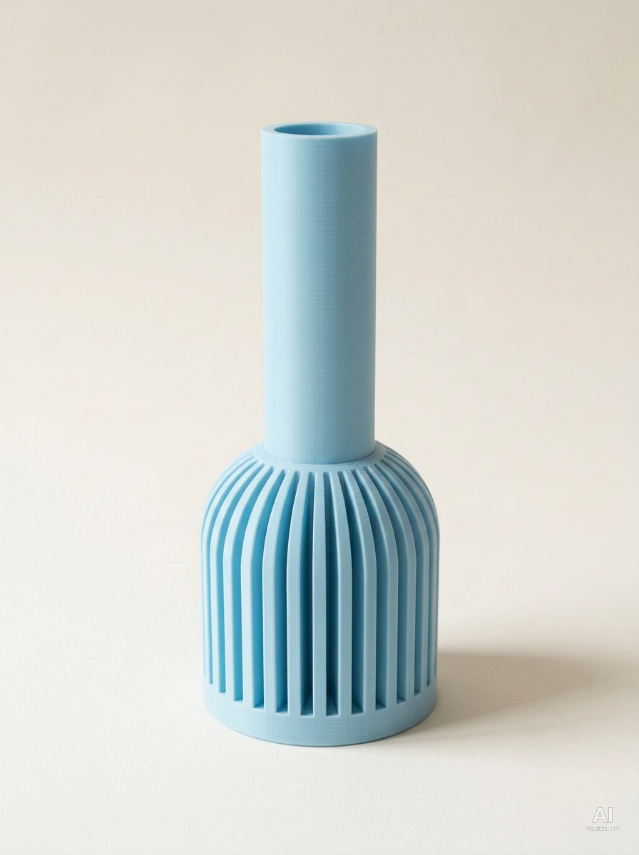 Lira — Vaso decorativo a costine stampato in 3D - effetto opaco - Blu Ghiaccio