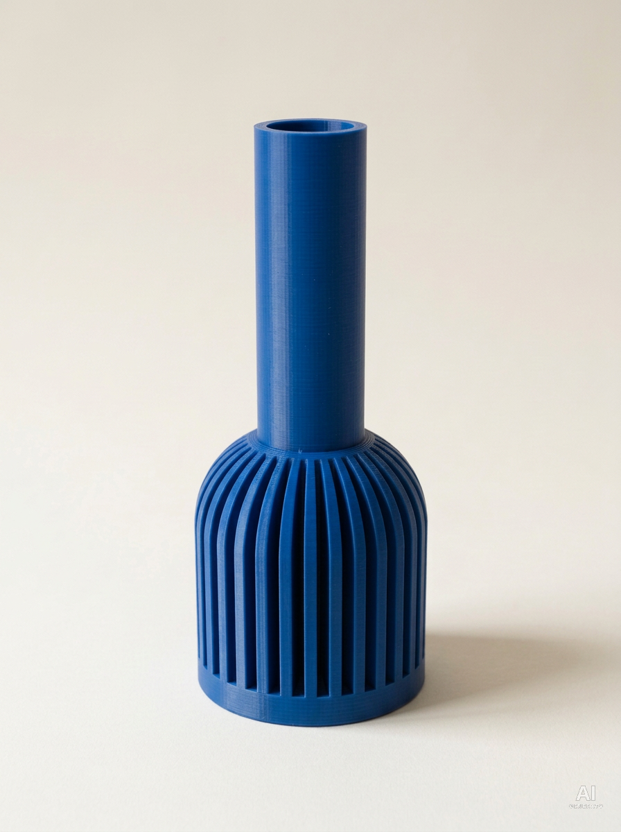 Lira — Vaso decorativo a costine stampato in 3D - effetto opaco - Blu
