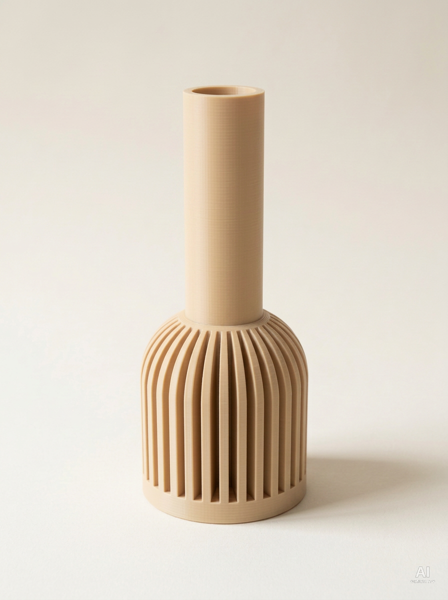Lira — Vaso decorativo a costine stampato in 3D - effetto opaco - Caramello