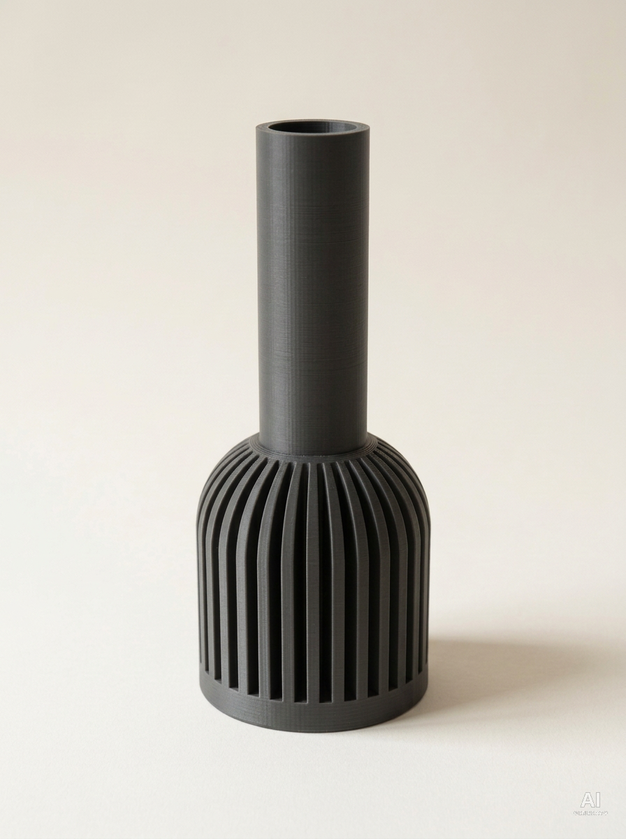 Lira — Vaso decorativo a costine stampato in 3D - effetto opaco - Carbone