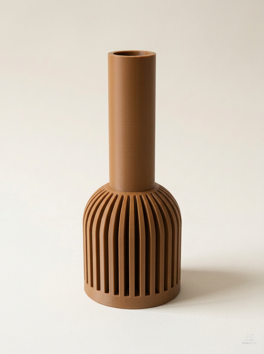 Lira — Vaso decorativo a costine stampato in 3D - effetto opaco - Marrone Nocciola