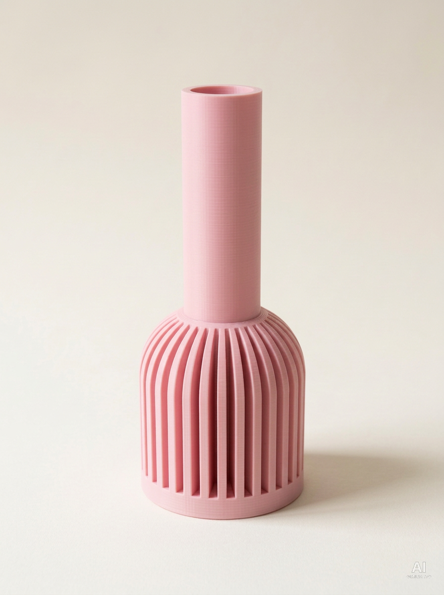 Lira — Vaso decorativo a costine stampato in 3D - effetto opaco - Rosa