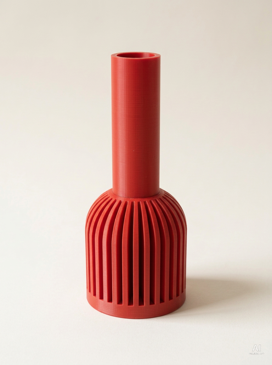 Lira — Vaso decorativo a costine stampato in 3D - effetto opaco - Rosso