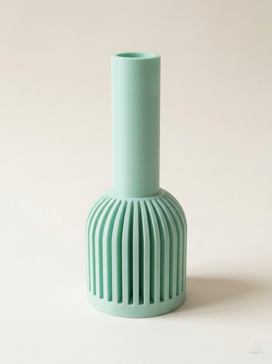 Lira — Vaso decorativo a costine stampato in 3D - effetto opaco - Verde Pastello
