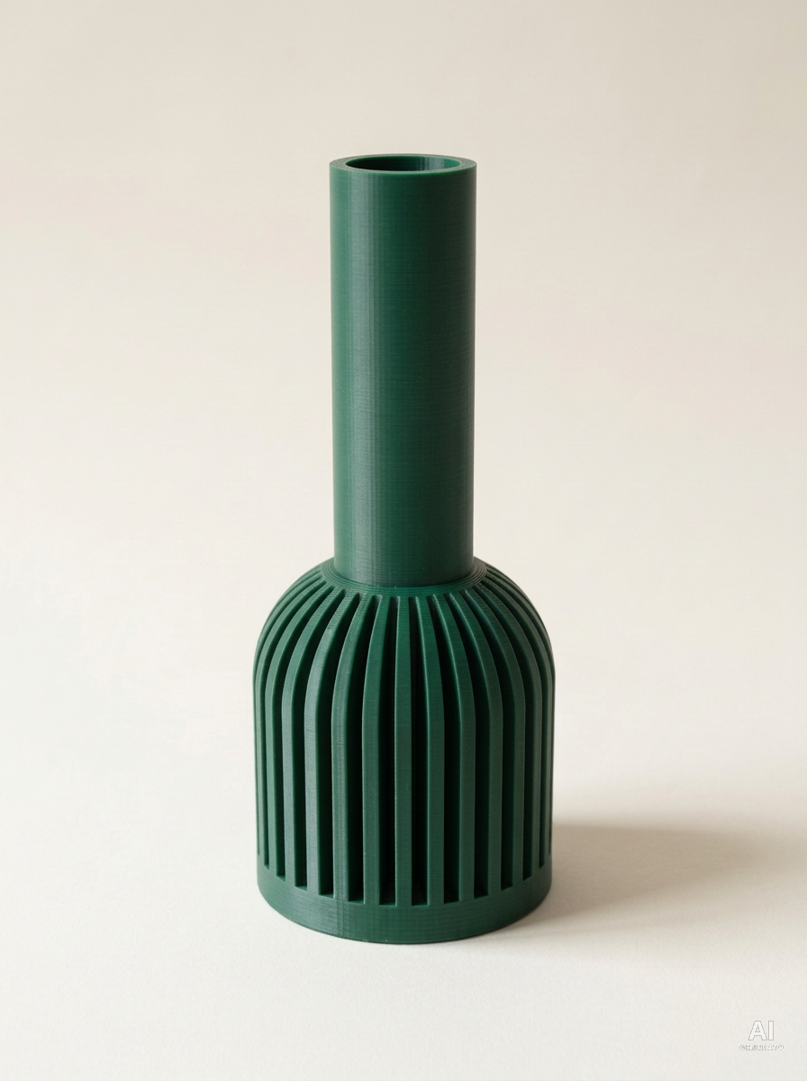 Lira — Vaso decorativo a costine stampato in 3D - effetto opaco - Verde Scuro