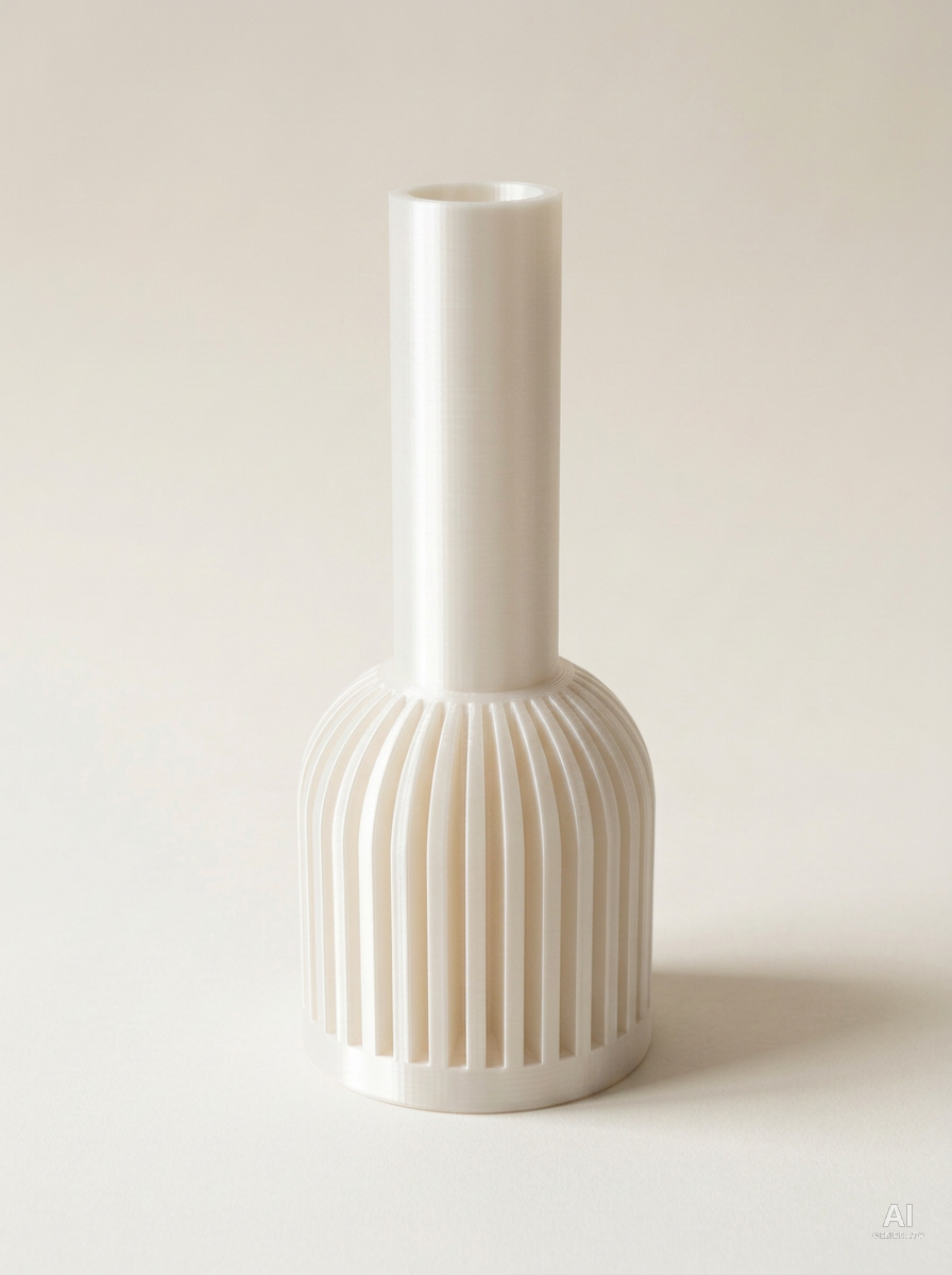 Lira — Vaso decorativo a costine stampato in 3D - effetto silk - Bianco Silk