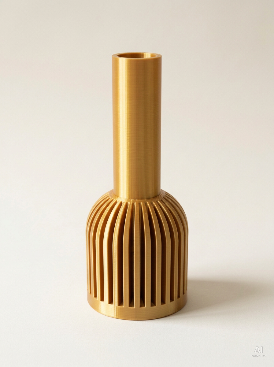 Lira — Vaso decorativo a costine stampato in 3D - effetto silk - Oro Silk