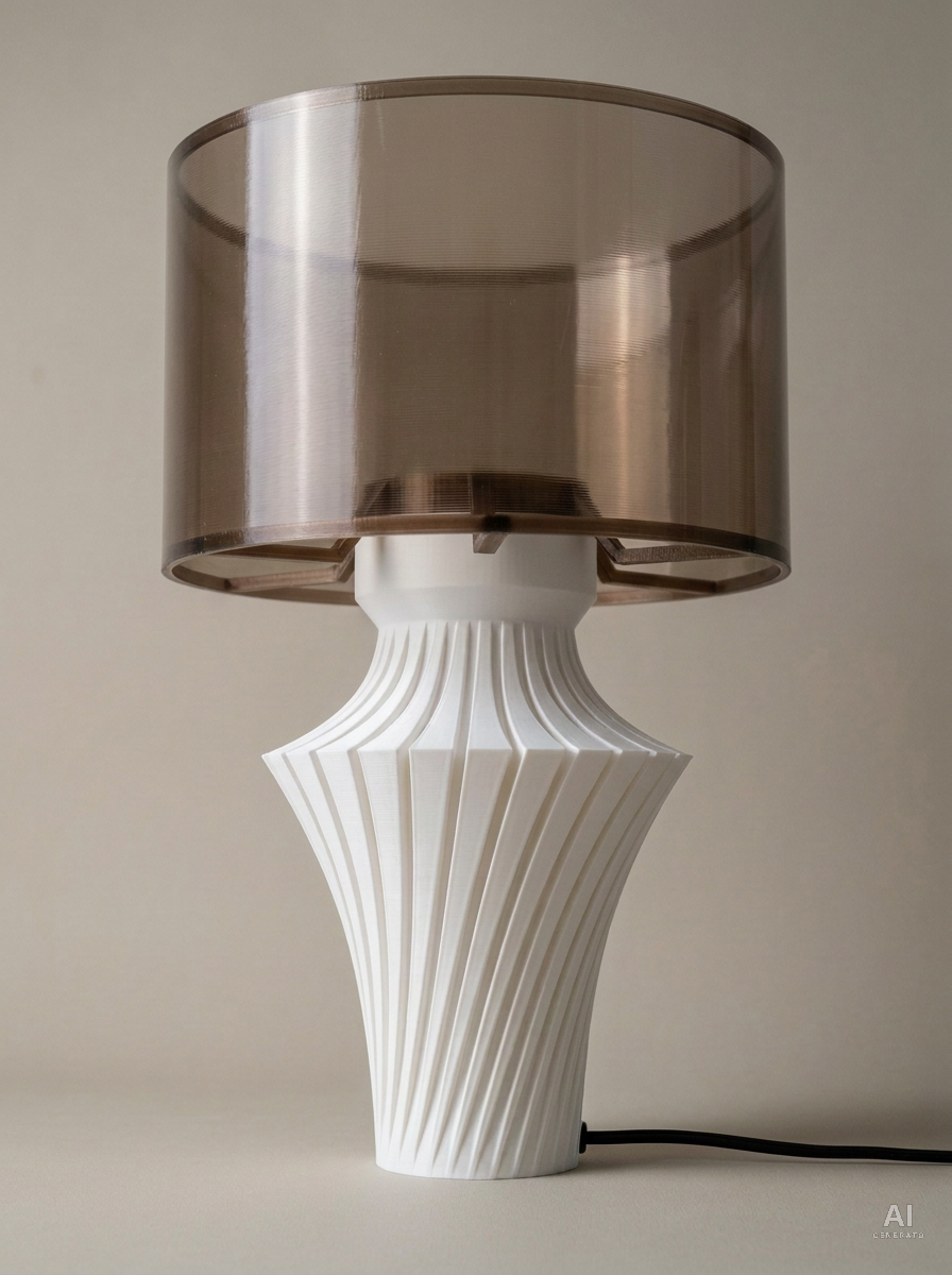 Lunu – Lampada paralume – stampata in 3D - Marrone Traslucido / Bianco