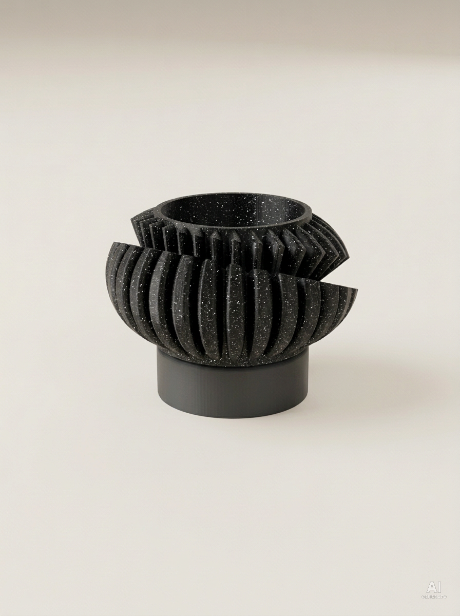 Luxira — Vaso ad alette con sottovaso, stampato in 3D - Nero Glitter / Carbone