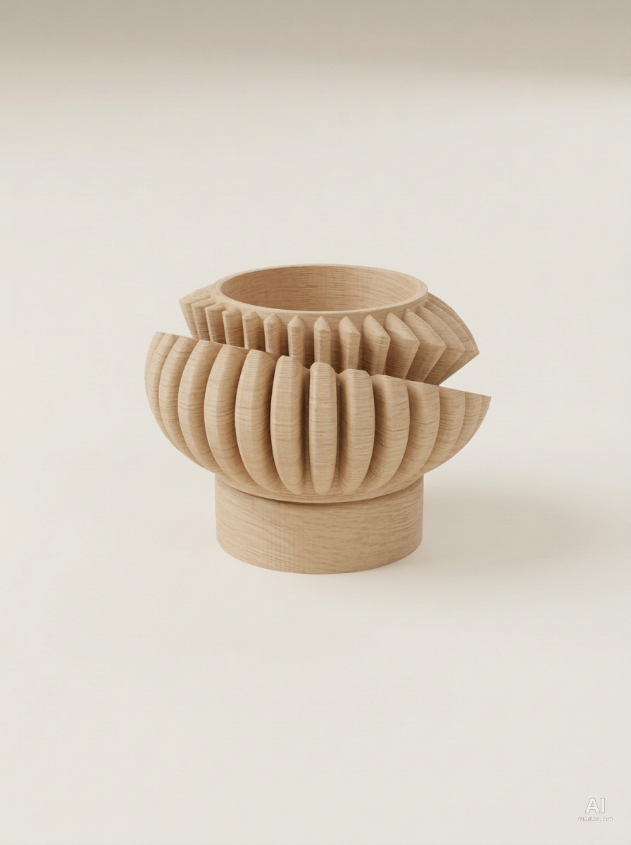 Luxira — Vaso ad alette con sottovaso, stampato in 3D - Legno Rovere / Legno Rovere