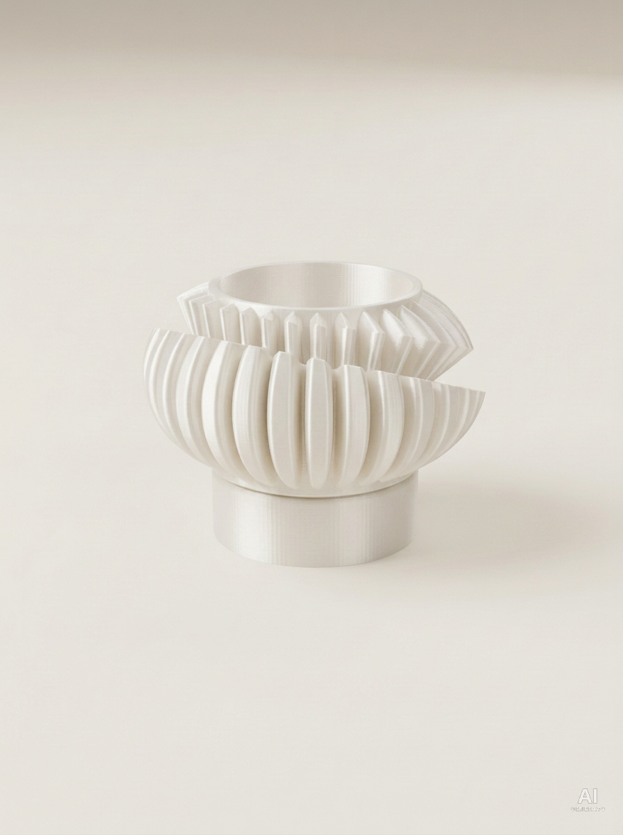 Luxira — Vaso ad alette con sottovaso, stampato in 3D - Bianco Silk / Bianco Silk