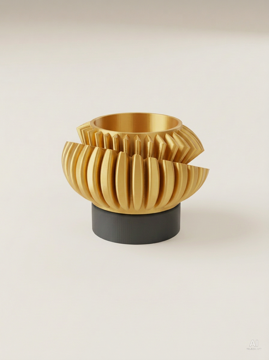 Luxira — Vaso ad alette con sottovaso, stampato in 3D - Oro Silk / Carbone