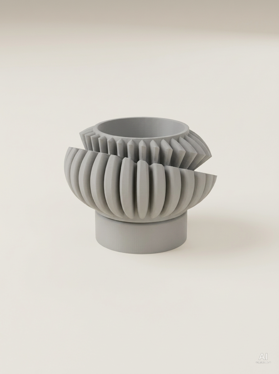 Luxira — Vaso ad alette con sottovaso, stampato in 3D - Grigio Chiaro / Grigio Chiaro