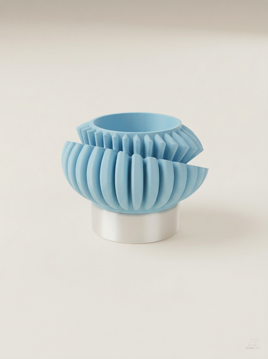 Luxira — Vaso ad alette con sottovaso, stampato in 3D - Blu Ghiaccio / Bianco Silk