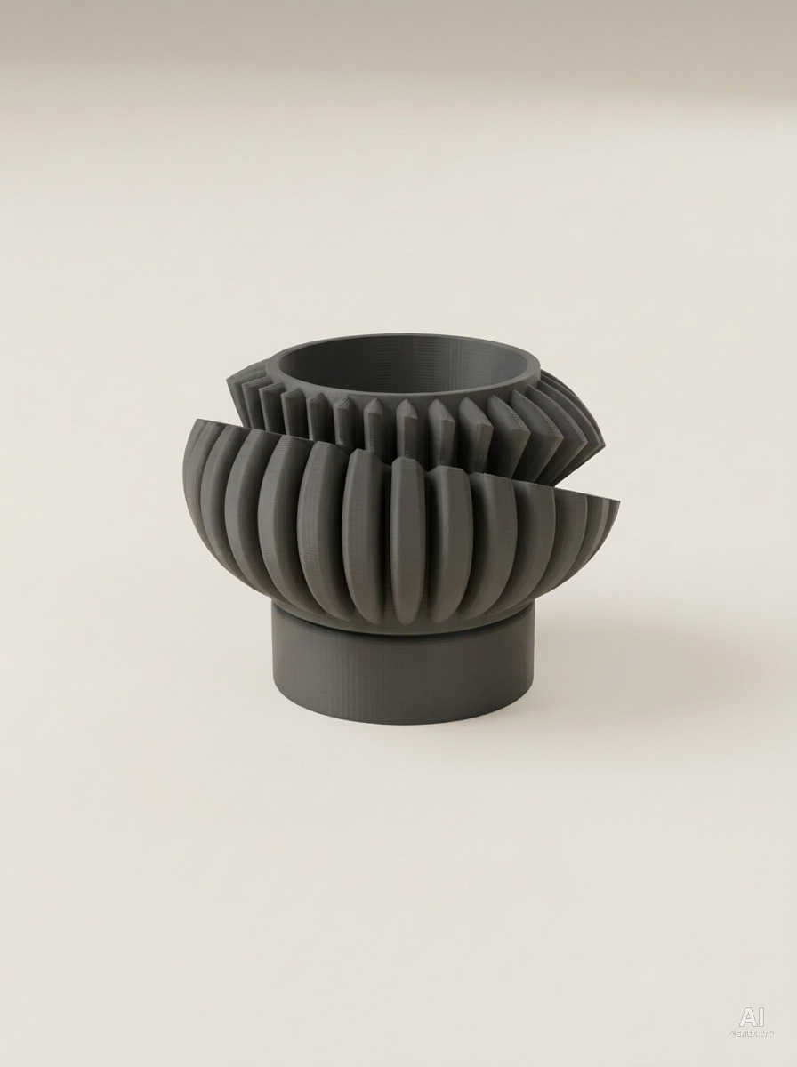 Luxira — Vaso ad alette con sottovaso, stampato in 3D - Carbone / Carbone