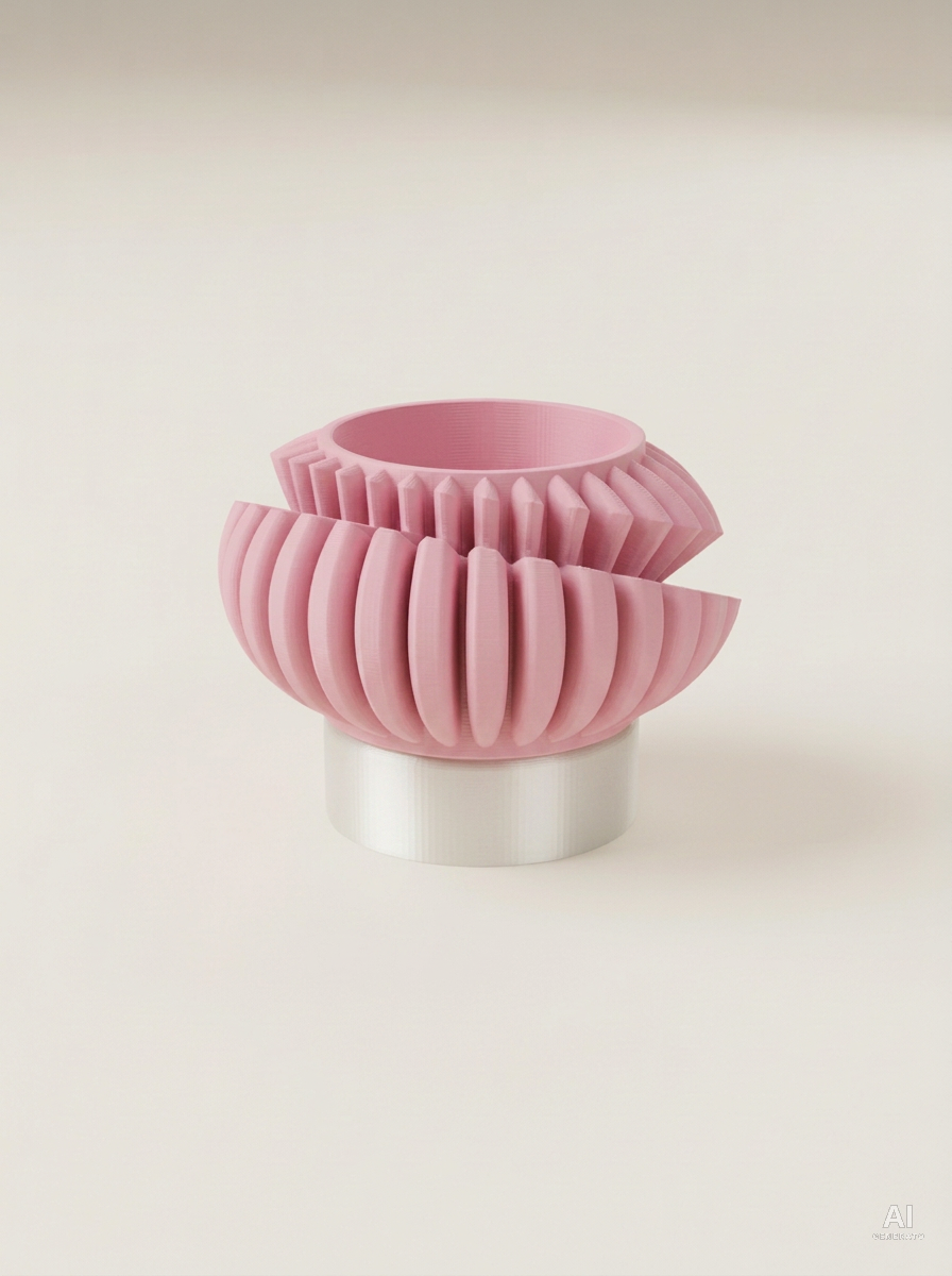 Luxira — Vaso ad alette con sottovaso, stampato in 3D - Rosa / Bianco Silk