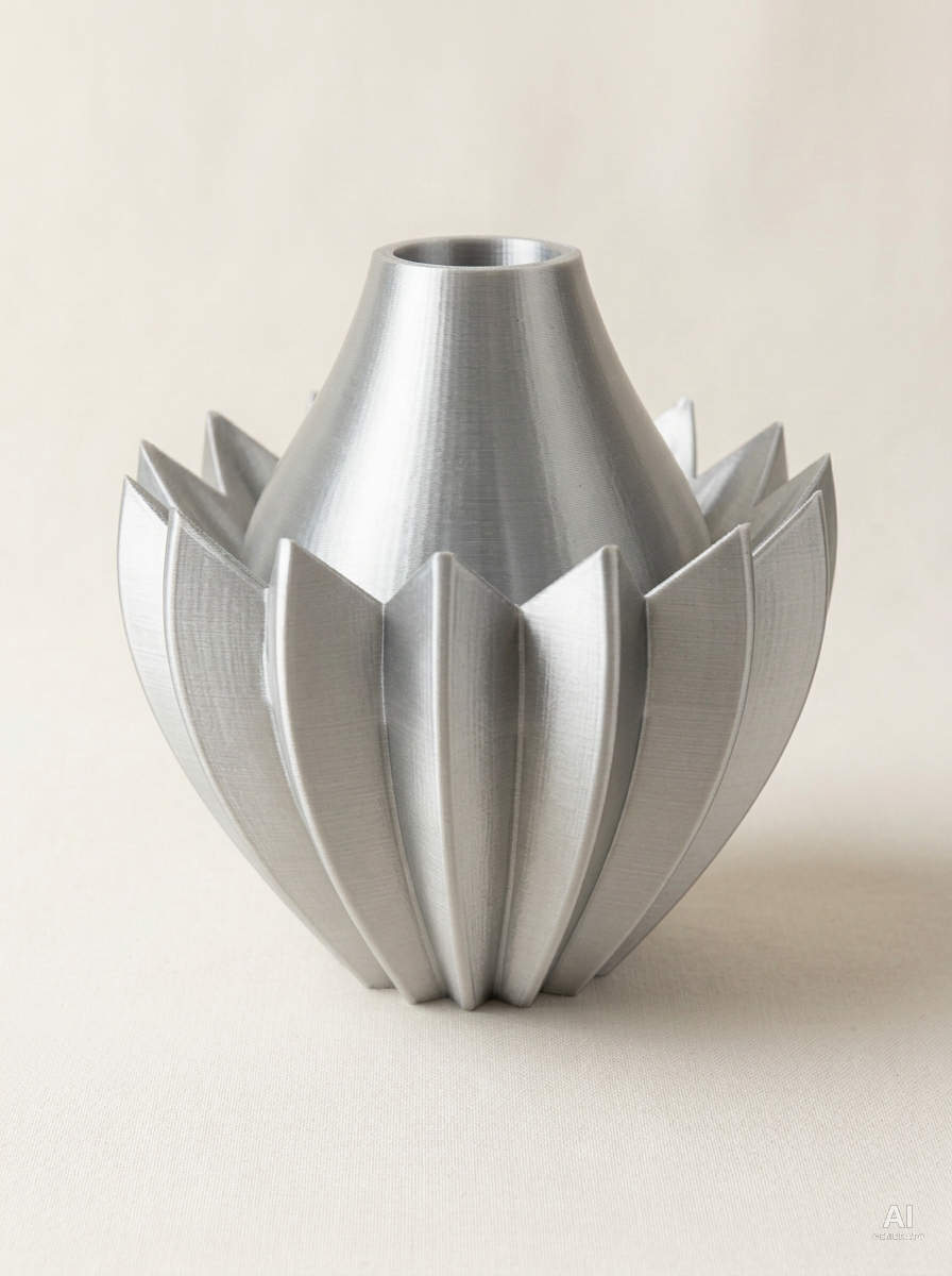 Makio — Vaso decorativo a fiore di loto stampato in 3D - effetto metallic - Argento