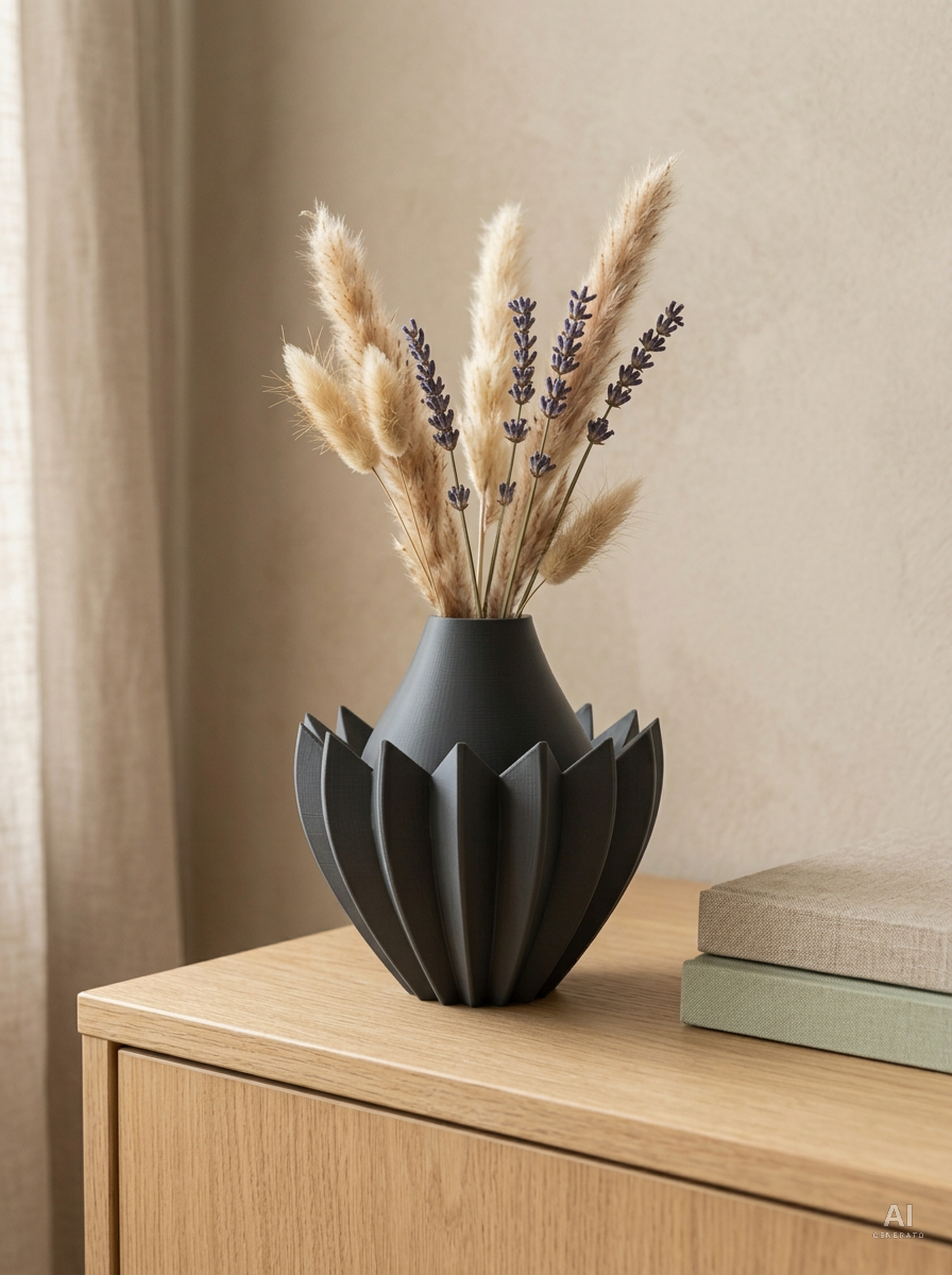 Makio — Vaso decorativo a fiore di loto stampato in 3D — ambientata — vaso design