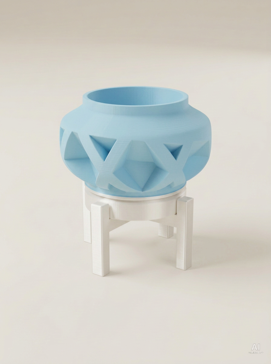 Nomio — Vaso a fasce incrociate con sottovaso e supporto, in 3D - Blu Ghiaccio / Bianco Silk