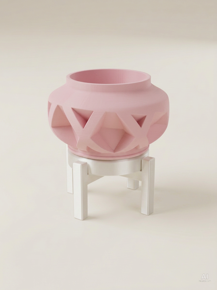Nomio — Vaso a fasce incrociate con sottovaso e supporto, in 3D - Rosa / Bianco Silk