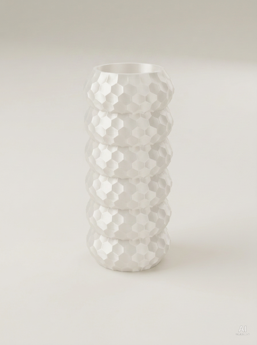 Okos — Vaso decorativo a nido d'ape stampato in 3D - effetto seta - Bianco Silk