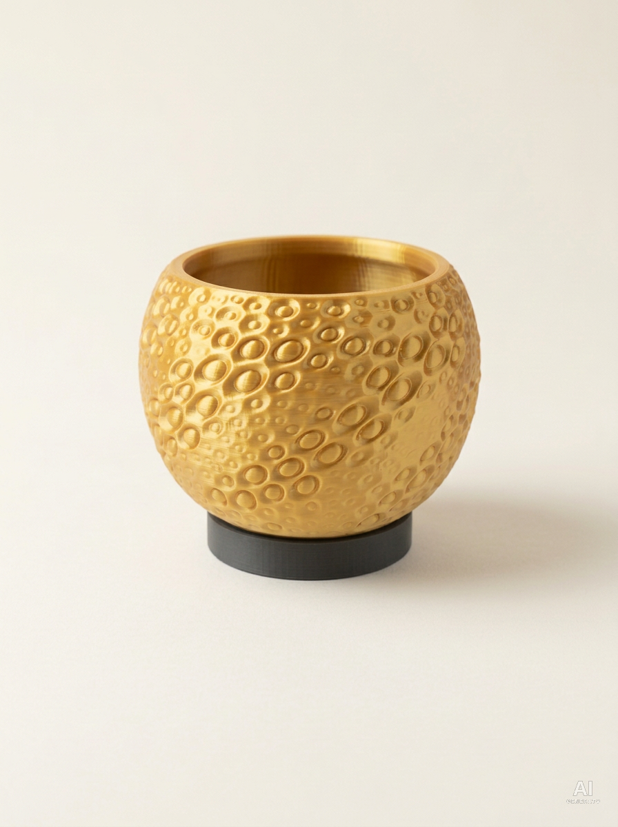 Pearl — Vaso a crateri con sottovaso, stampato in 3D - Oro Silk / Carbone