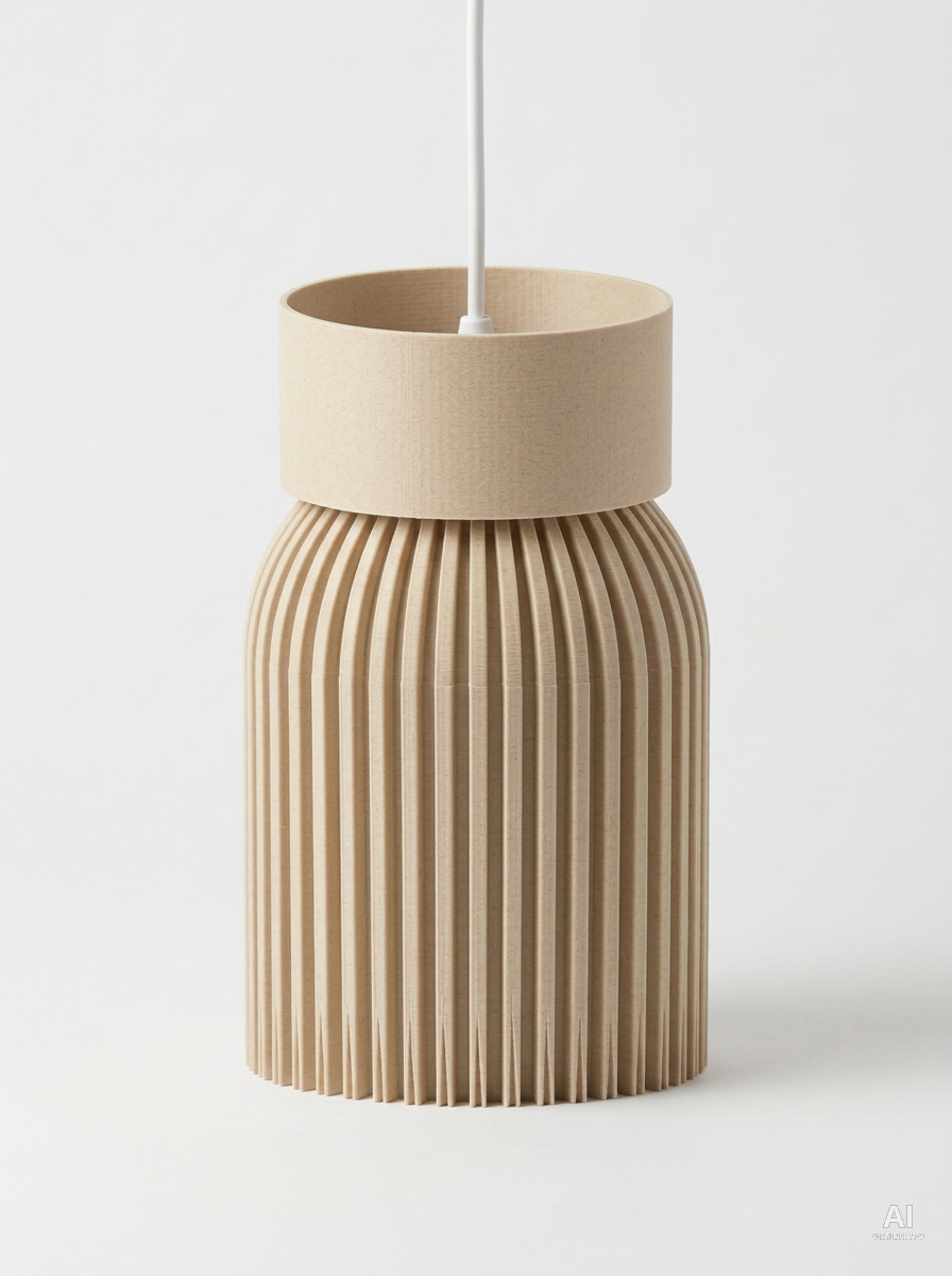 Pendant 007 – Paralume a sospensione con costolature verticali - effetto legno - Legno Rovere