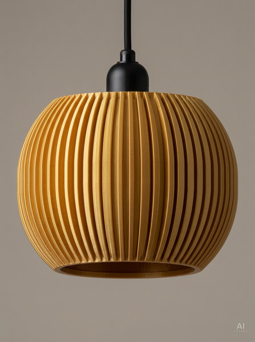 Pendant001 – Paralume costolato a sospensione - effetto seta - Oro Silk