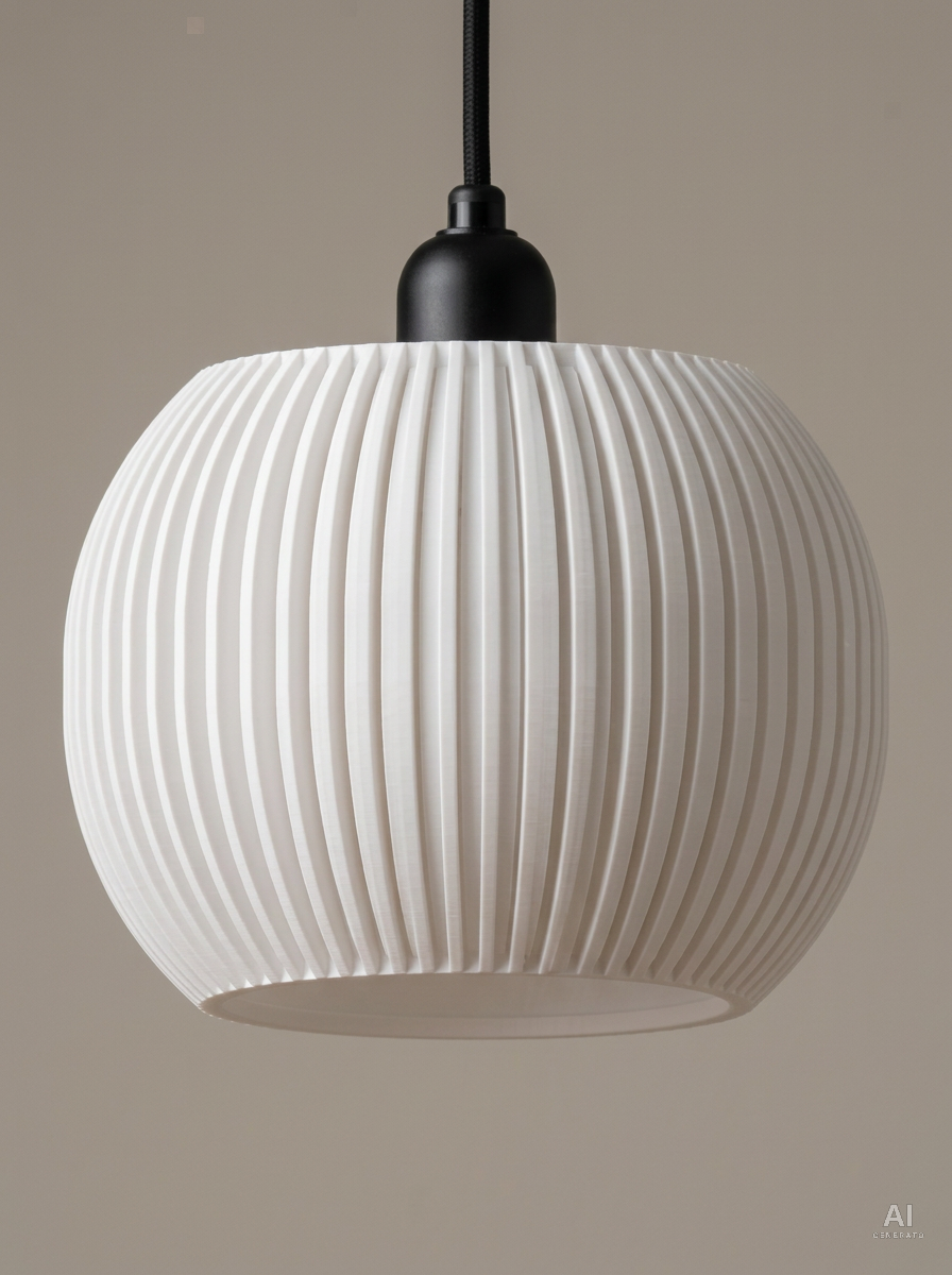 Pendant001 – Paralume costolato a sospensione - finitura lucida - Bianco