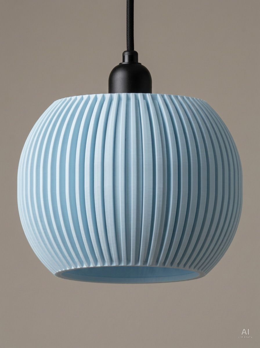 Pendant001 – Paralume costolato a sospensione - finitura opaca - Blu Ghiaccio