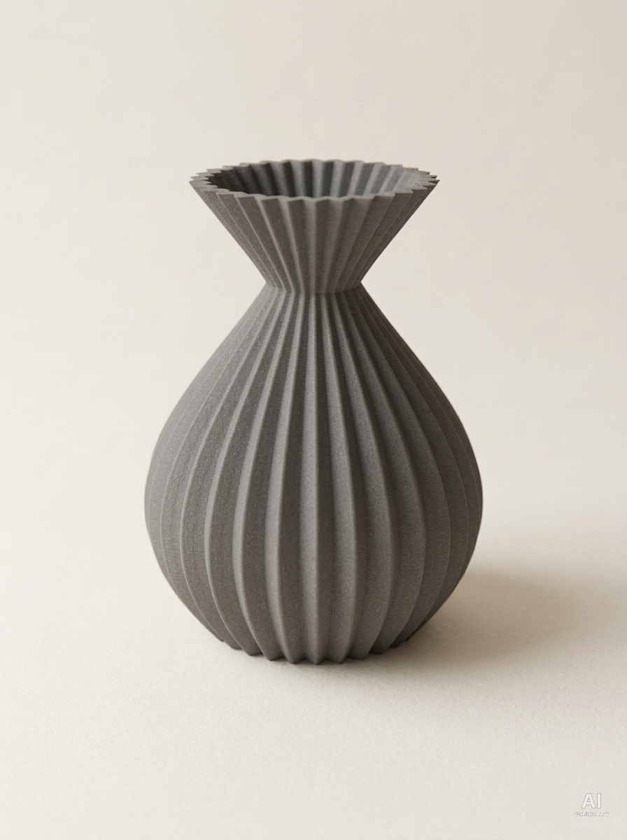 Plissa — Vaso decorativo plissettato stampato in 3D - effetto fibra_di_carbonio - Grigio Lava Carbonio