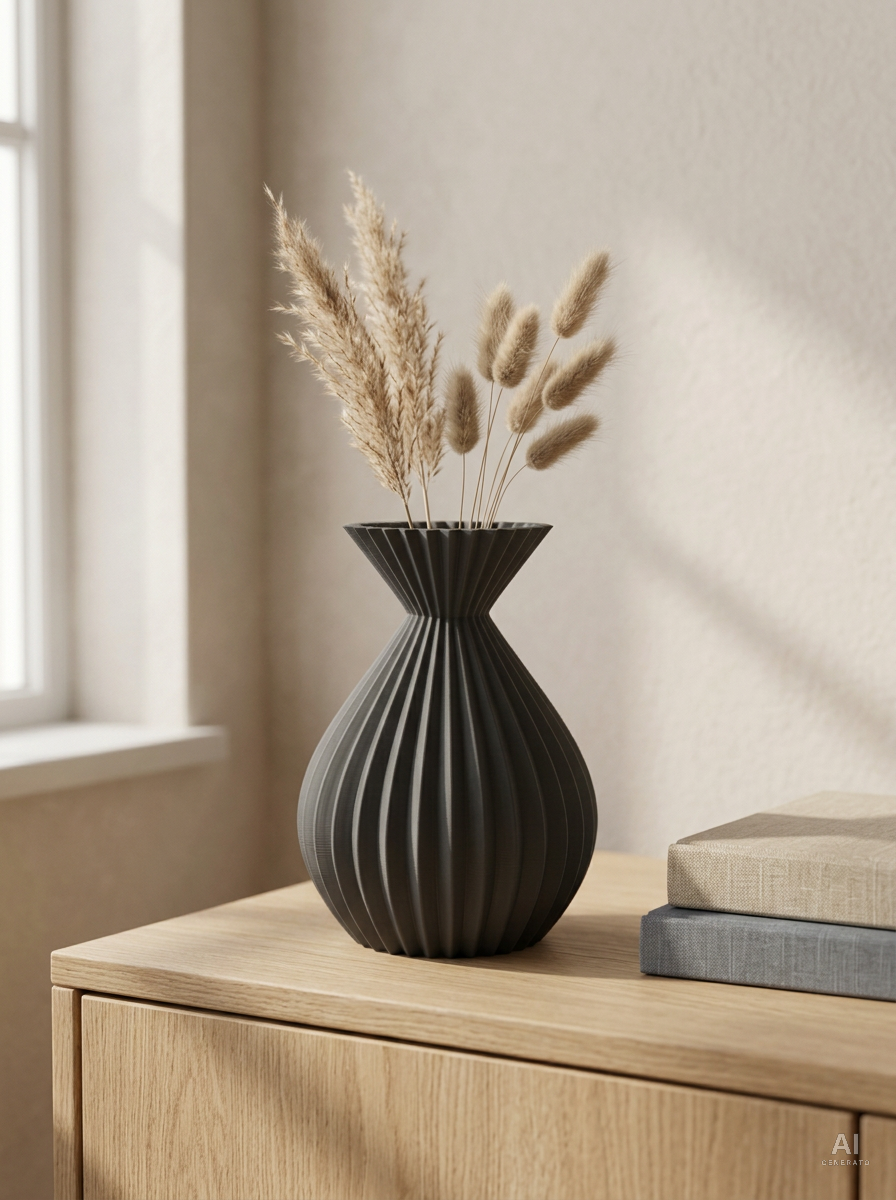 Plissa — Vaso decorativo plissettato stampato in 3D — ambientata — vaso plissettato