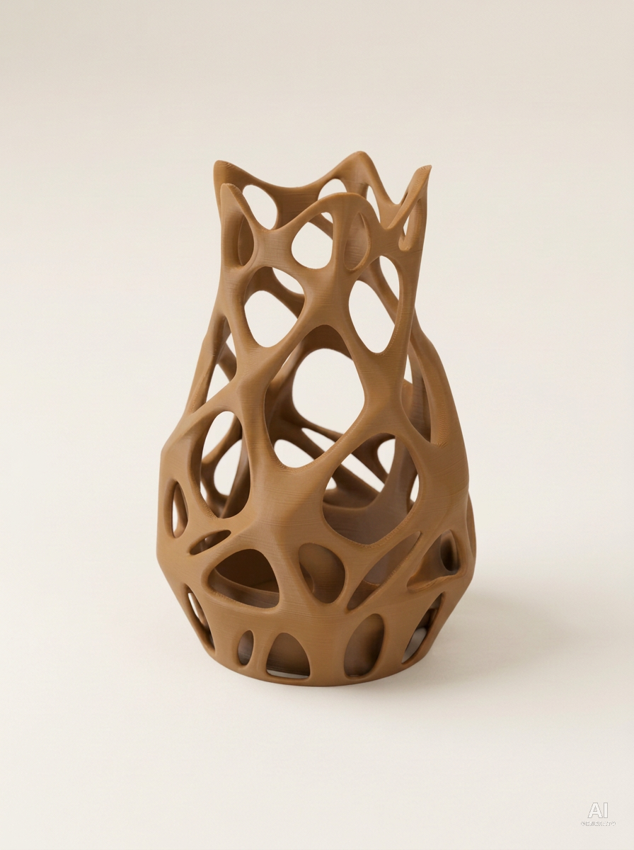 Prime — Vaso decorativo a reticolo stampato in 3D - finitura opaca - Marrone Nocciola