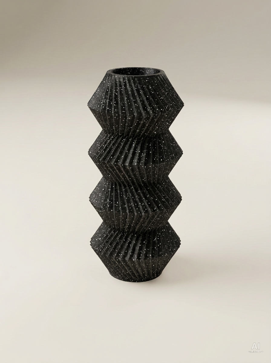 Quelo — Vaso decorativo a coni plissettati stampato in 3D - con glitter - Nero Glitter