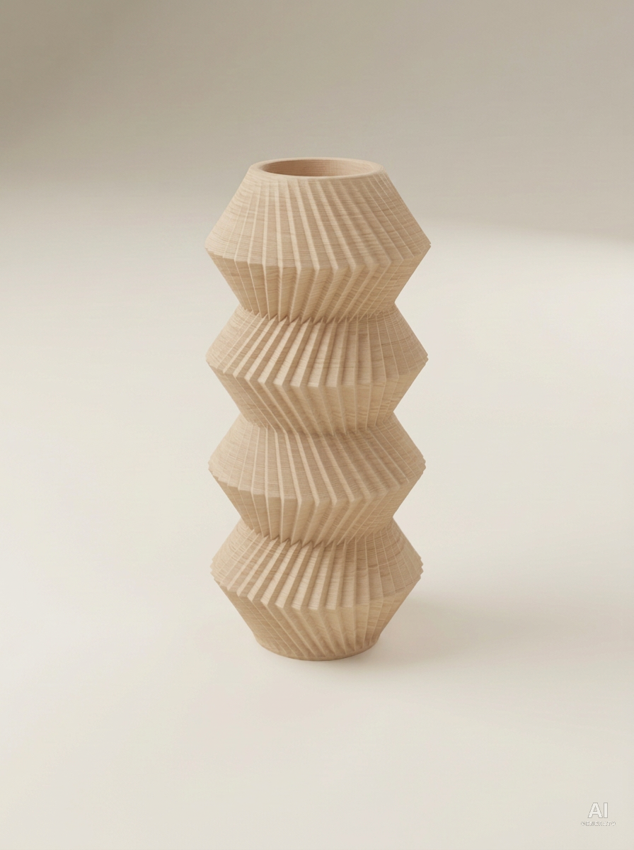 Quelo — Vaso decorativo a coni plissettati stampato in 3D - effetto legno - Legno Rovere