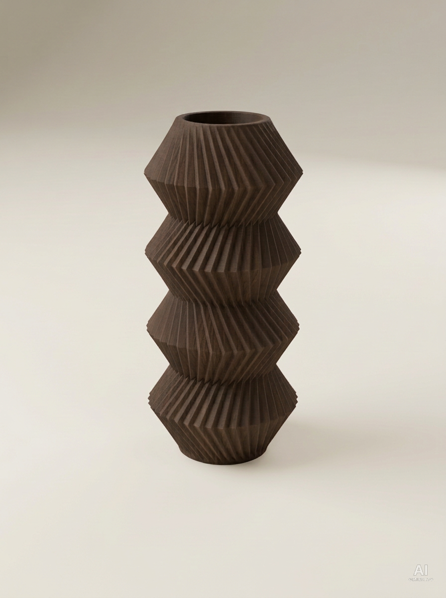 Quelo — Vaso decorativo a coni plissettati stampato in 3D - effetto legno - Nero Legno